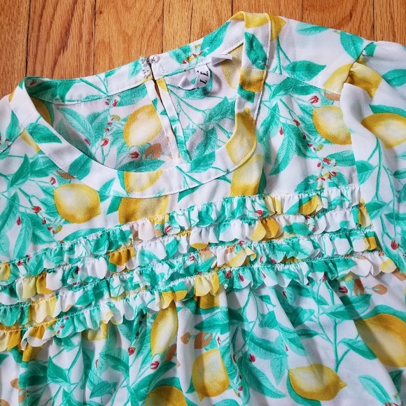 Elle Short Sleeve Blouse Lemon Print White Medium - Picture 3 of 8